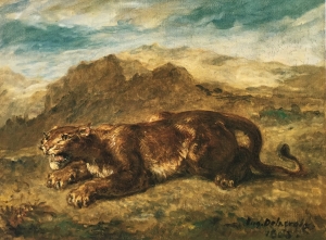 Delacroix Löwe bereit zum Angriff 1863